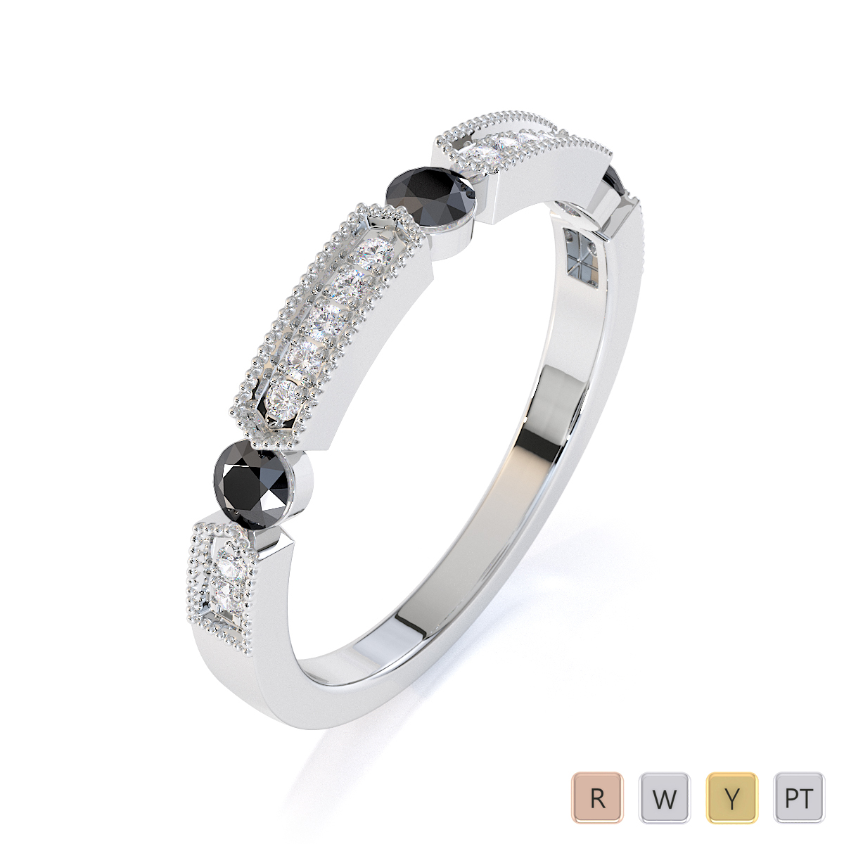 Gold / Platinum Black Diamond with Diamond Half Eternity Ring RZ1501