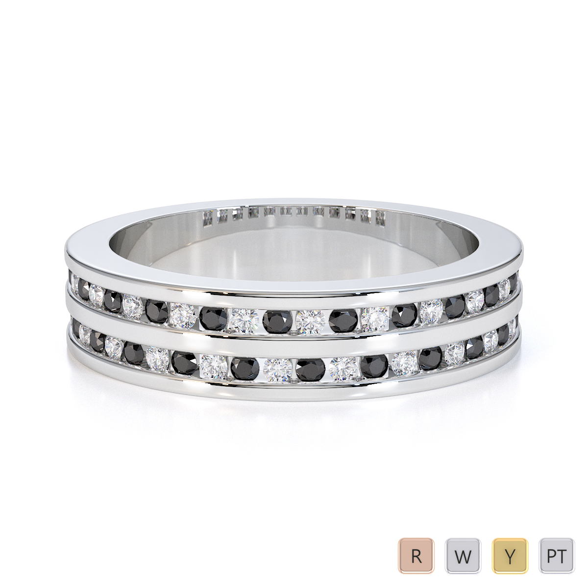 Gold / Platinum Black Diamond with Diamond Half Eternity Ring RZ1503