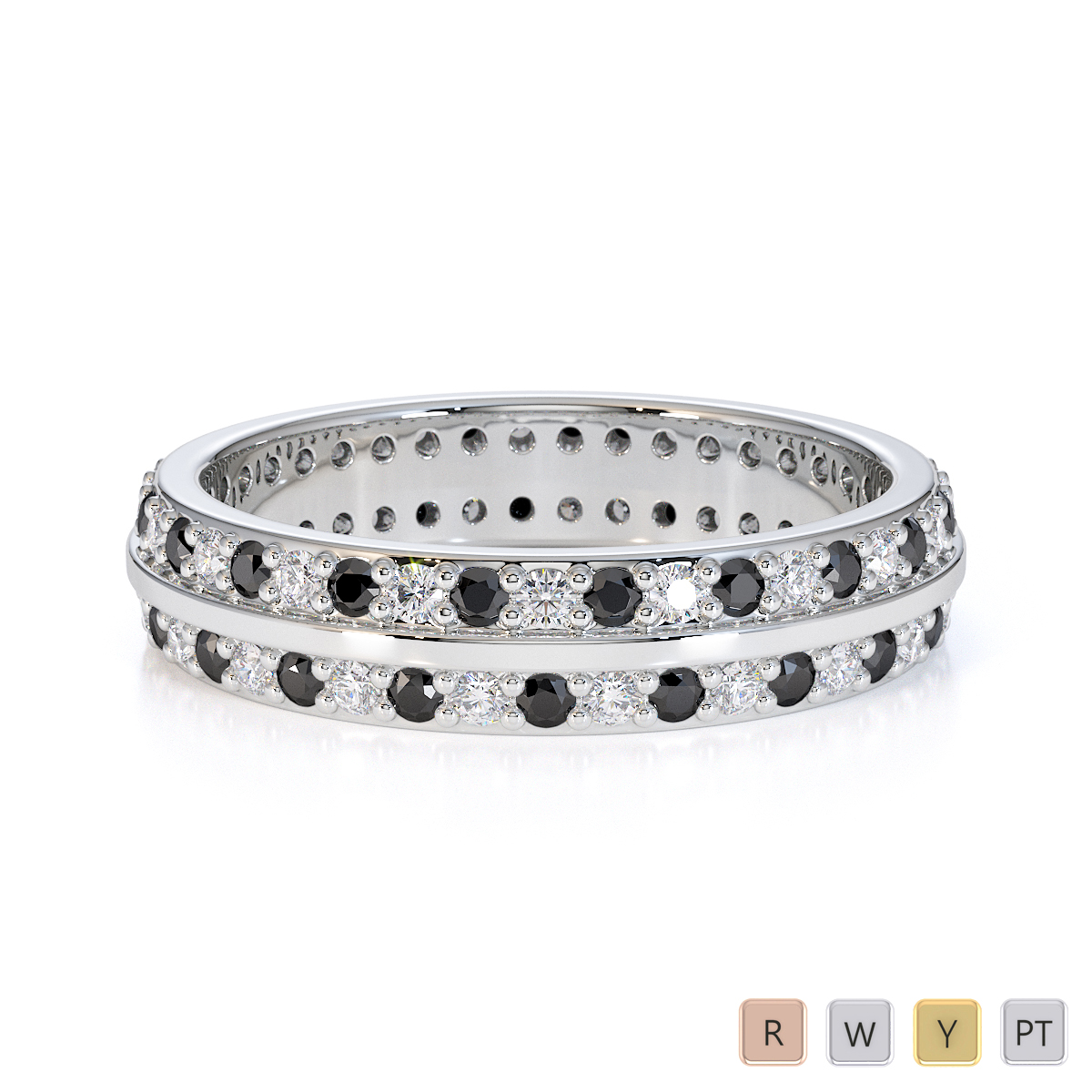 Gold / Platinum Black Diamond with Diamond Full Eternity Ring RZ1504
