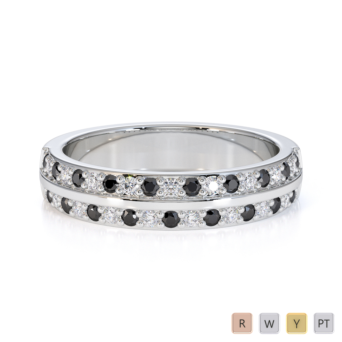 Gold / Platinum Black Diamond with Diamond Half Eternity Ring RZ1505
