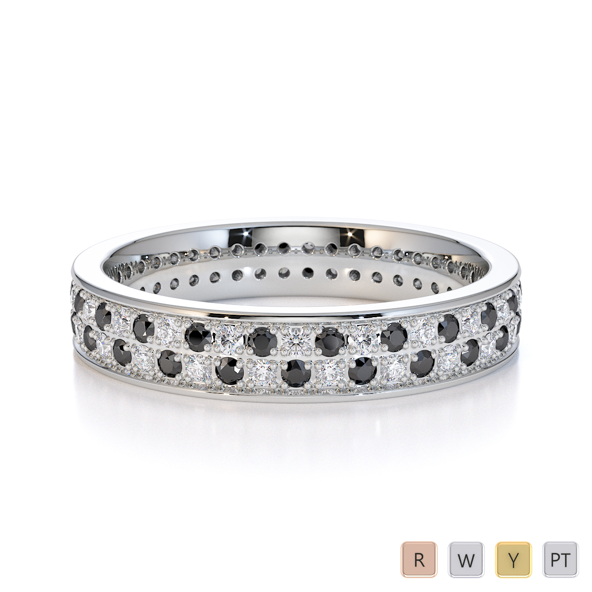 Gold / Platinum Black Diamond with Diamond Full Eternity Ring RZ1506