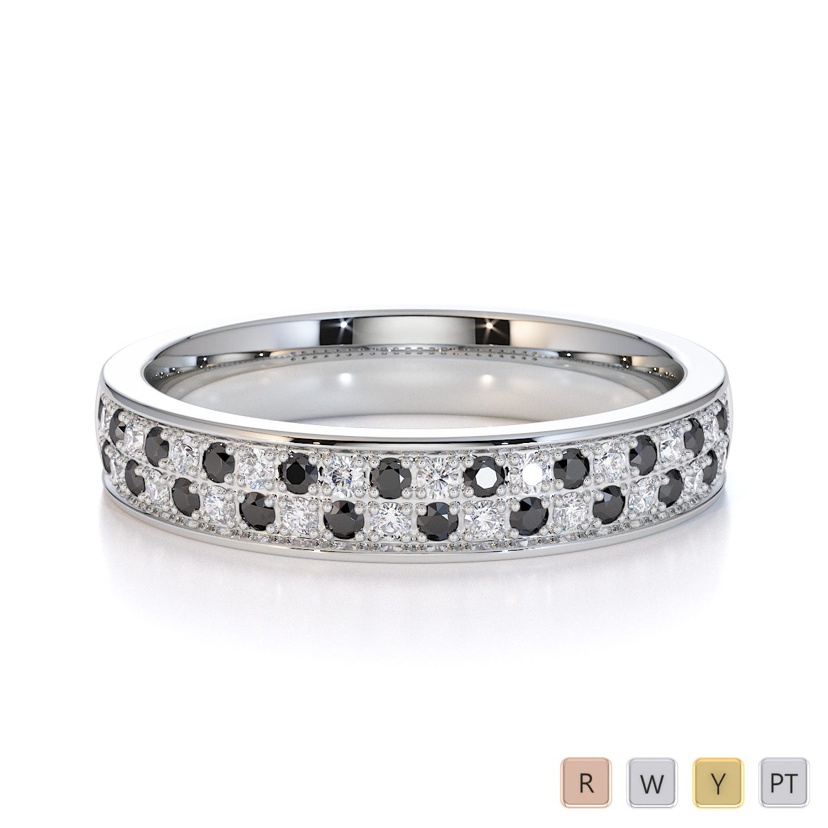 Gold / Platinum Black Diamond with Diamond Half Eternity Ring RZ1507