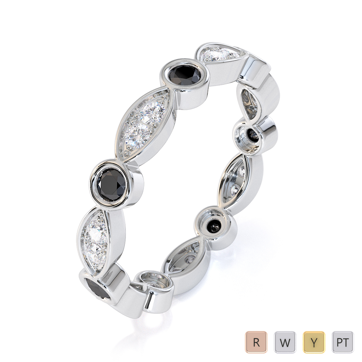 Gold / Platinum Black Diamond with Diamond Full Eternity Ring RZ1510