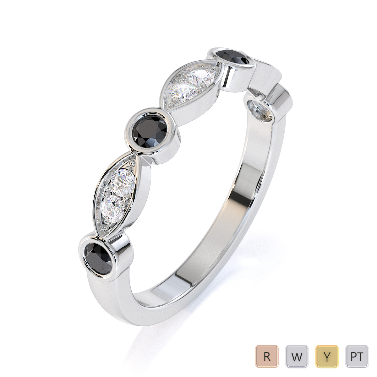 Gold / Platinum Black Diamond with Diamond Half Eternity Ring RZ1511