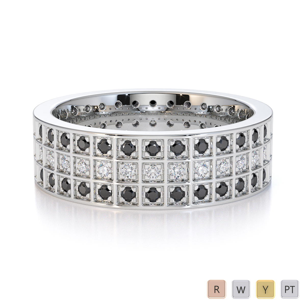 Gold / Platinum Black Diamond with Diamond Full Eternity Ring RZ1512