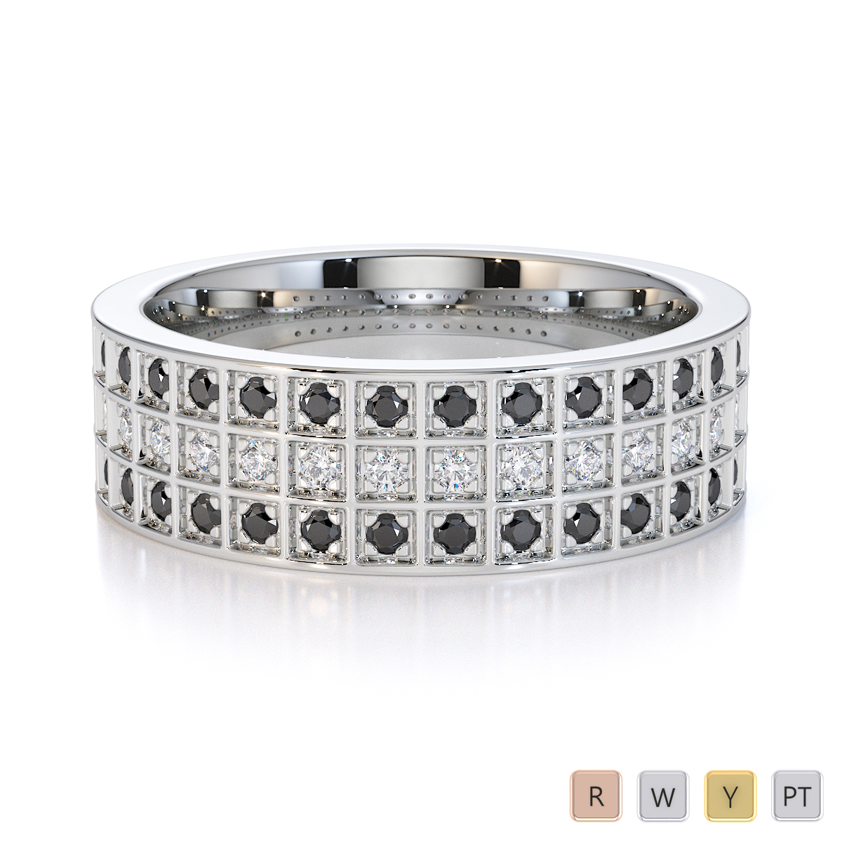 Gold / Platinum Black Diamond with Diamond Half Eternity Ring RZ1513
