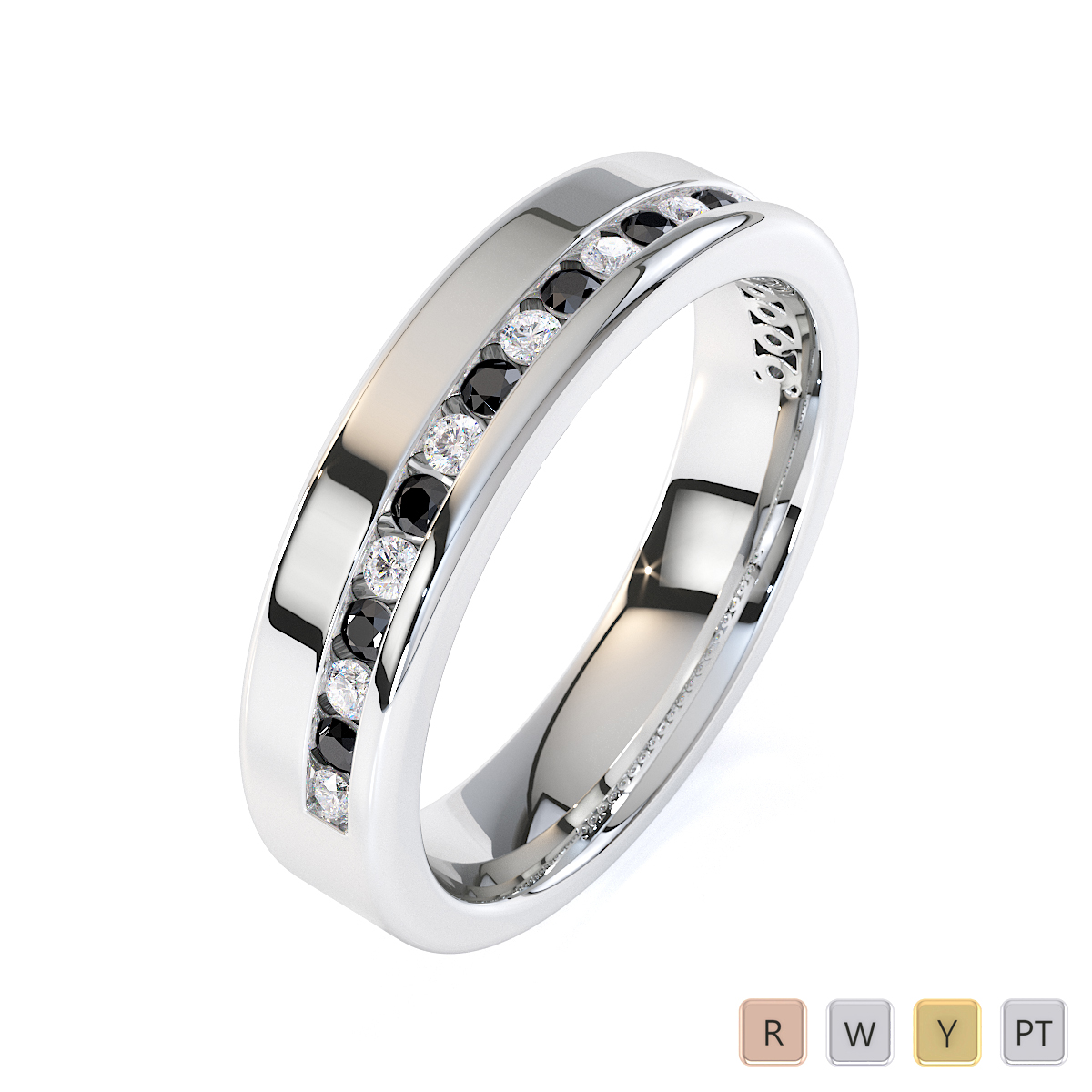 Gold / Platinum Black Diamond with Diamond Half Eternity Ring RZ1515