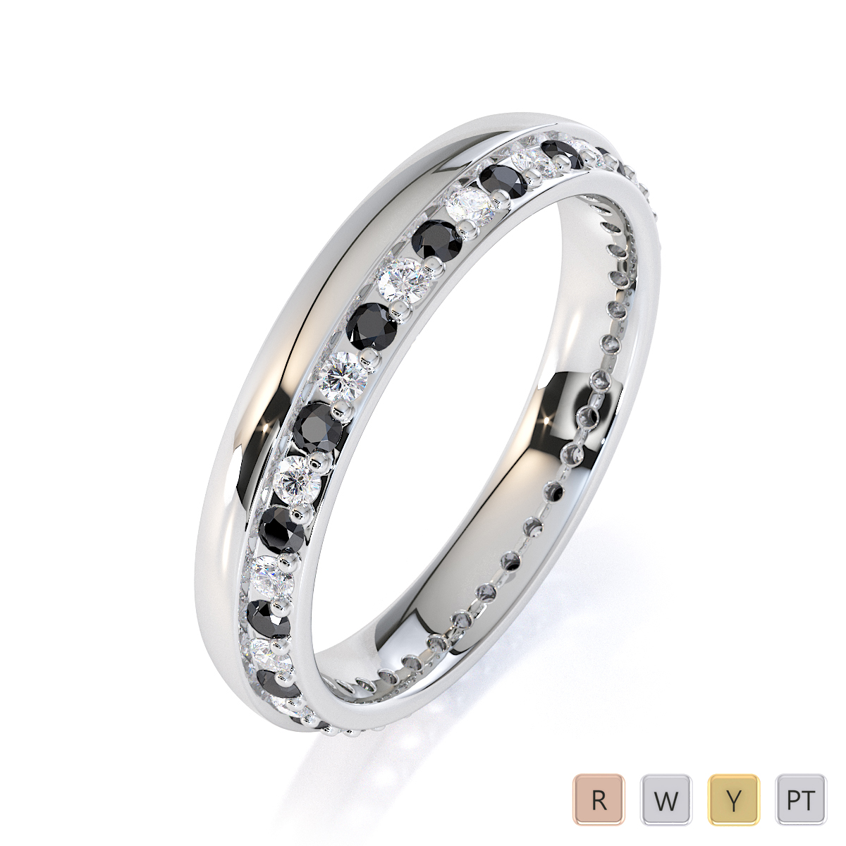 Gold / Platinum Black Diamond with Diamond Full Eternity Ring RZ1516