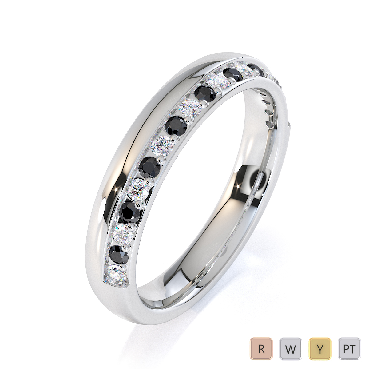 Gold / Platinum Black Diamond with Diamond Half Eternity Ring RZ1517