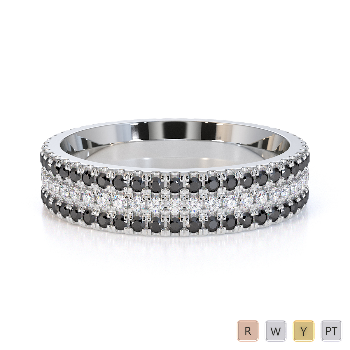 Gold / Platinum Black Diamond with Diamond Full Eternity Ring RZ1518