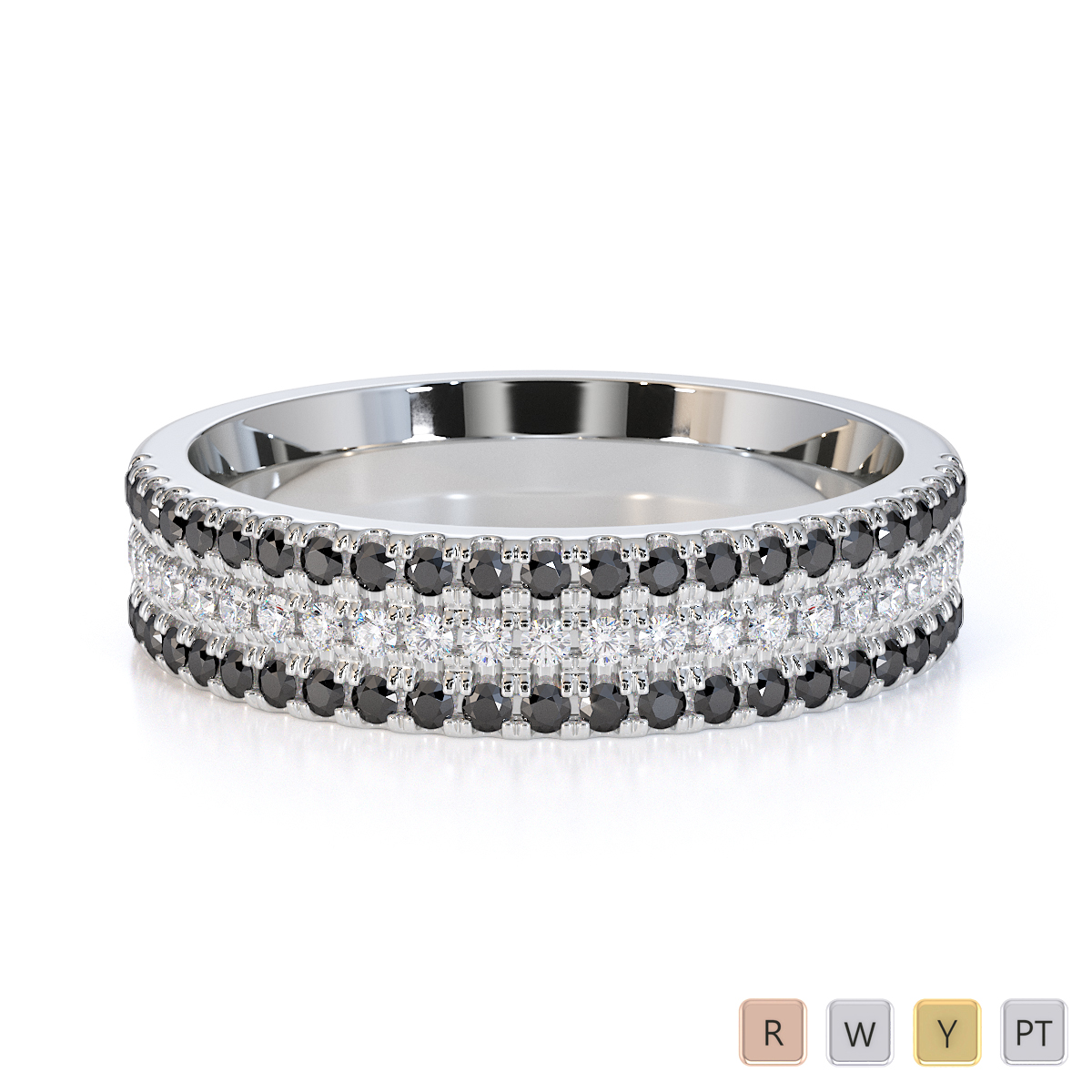 Gold / Platinum Black Diamond with Diamond Half Eternity Ring RZ1519