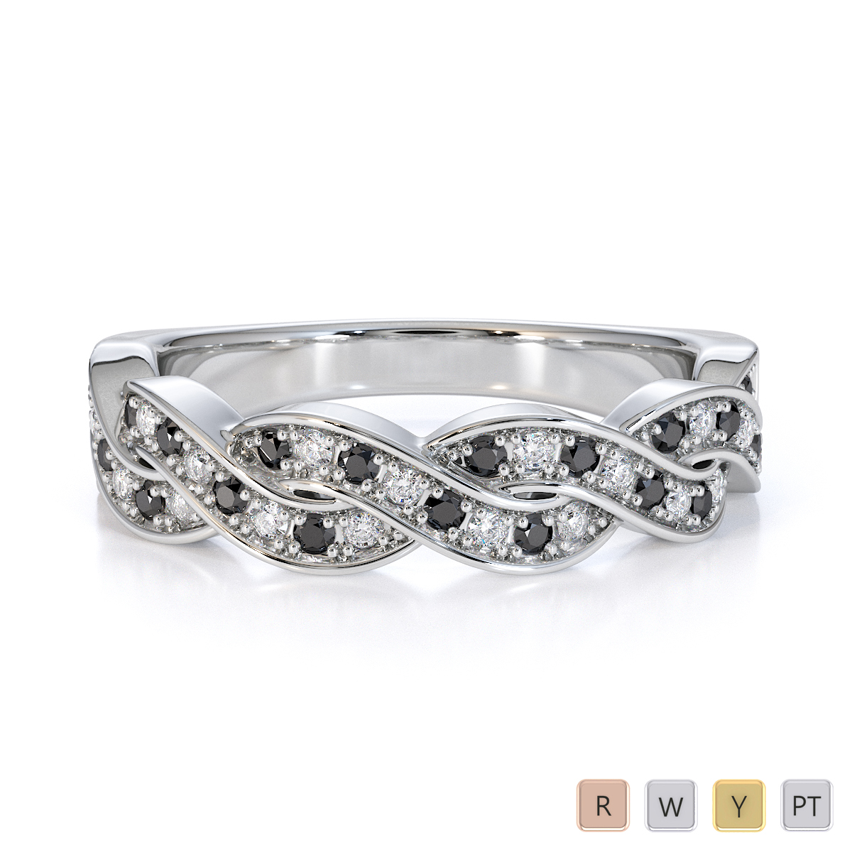 Gold / Platinum Black Diamond with Diamond Half Eternity Ring RZ1521
