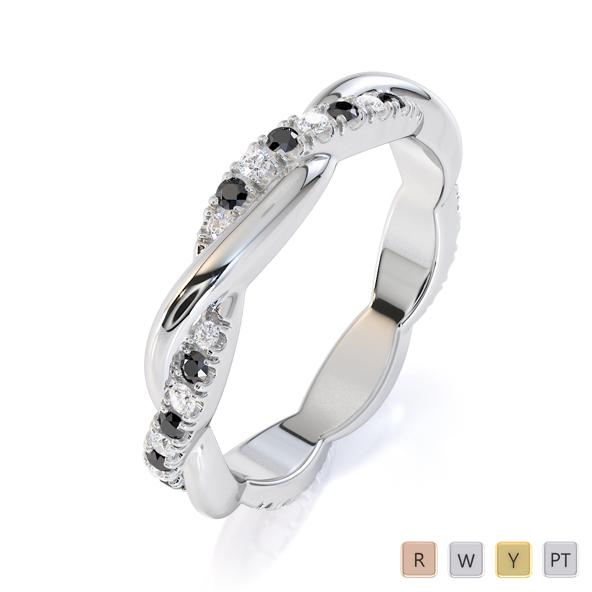 Gold / Platinum Black Diamond with Diamond Full Eternity Ring RZ1522