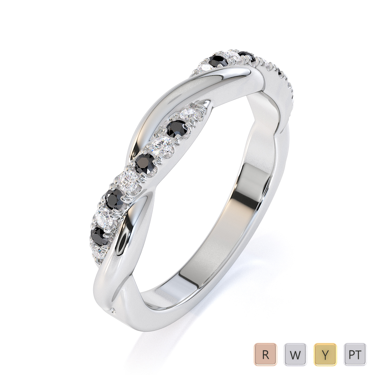 Gold / Platinum Black Diamond with Diamond Half Eternity Ring RZ1523