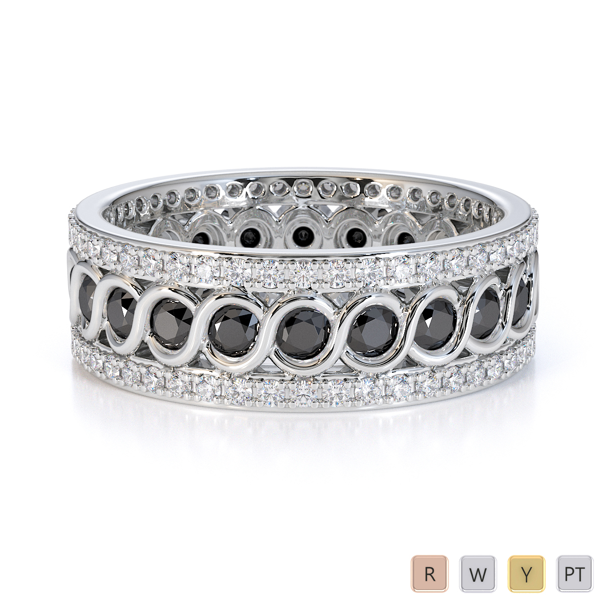 Gold / Platinum Black Diamond with Diamond Full Eternity Ring RZ1524