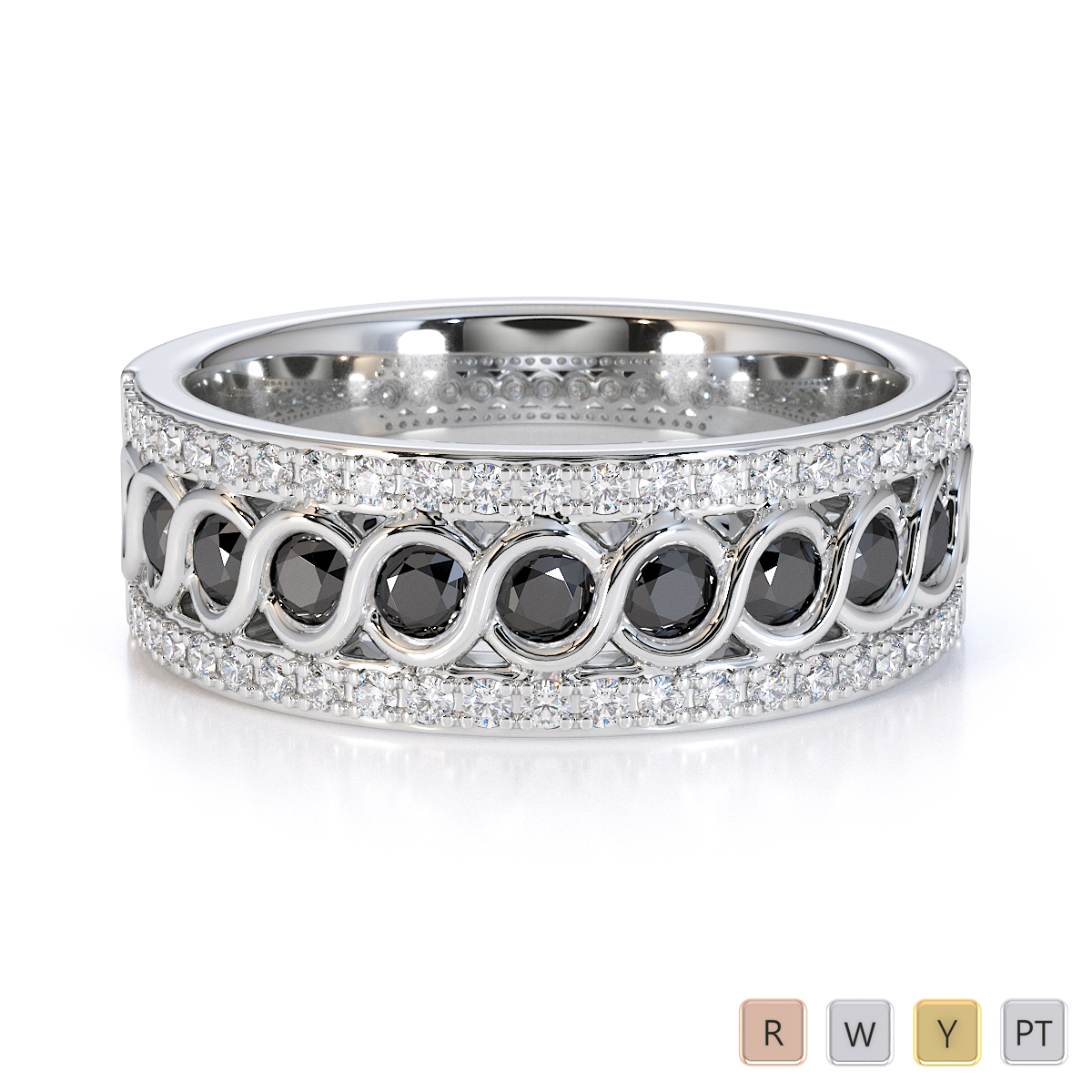 Gold / Platinum Black Diamond with Diamond Half Eternity Ring RZ1525