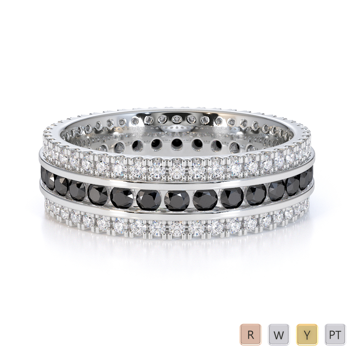 Gold / Platinum Black Diamond with Diamond Full Eternity Ring RZ1526
