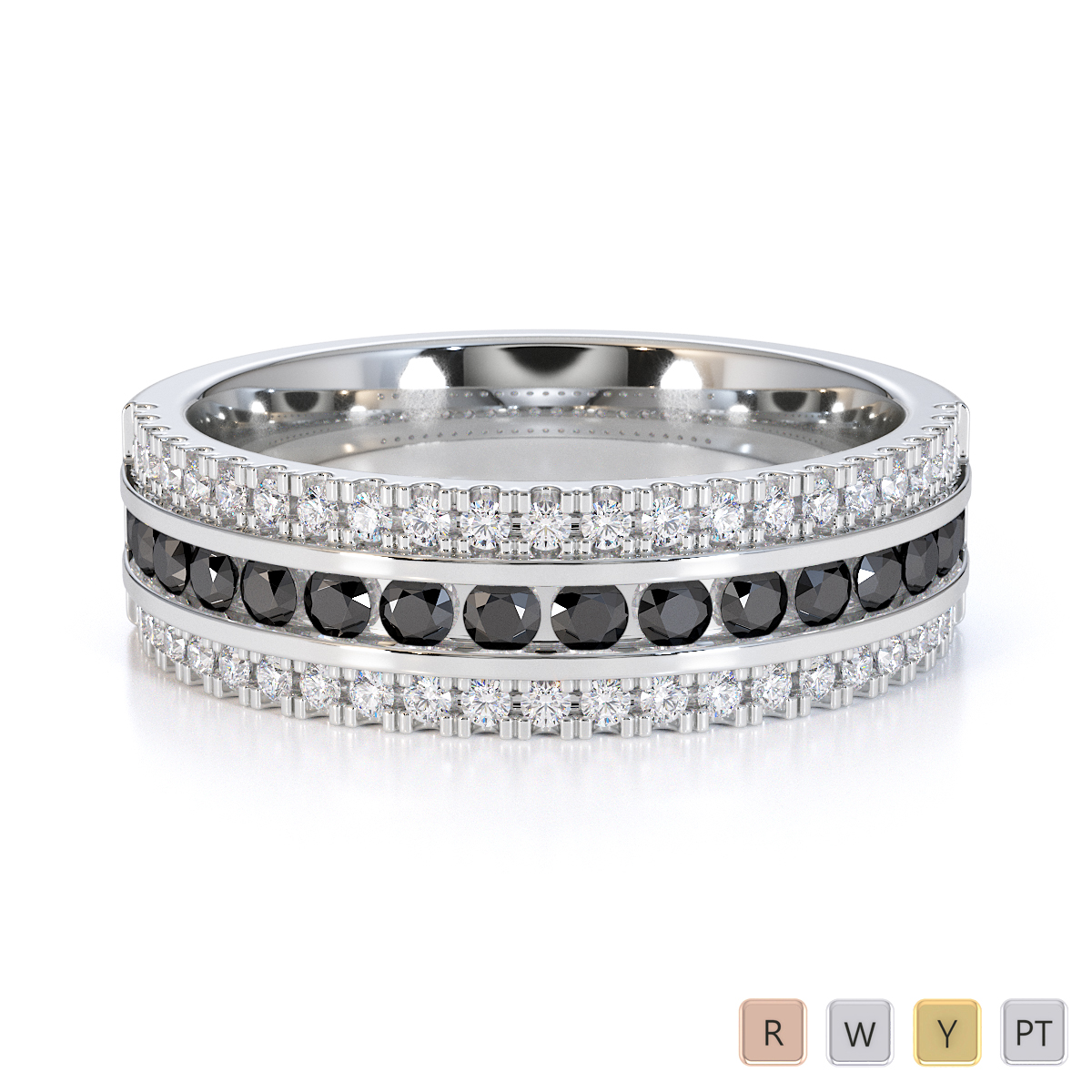 Gold / Platinum Black Diamond with Diamond Half Eternity Ring RZ1527