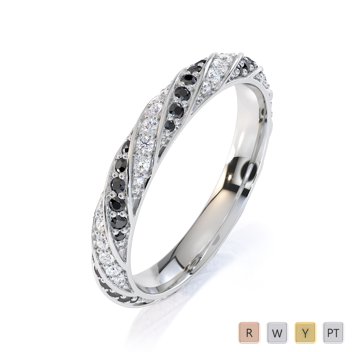 Gold / Platinum Black Diamond with Diamond Full Eternity Ring RZ1528