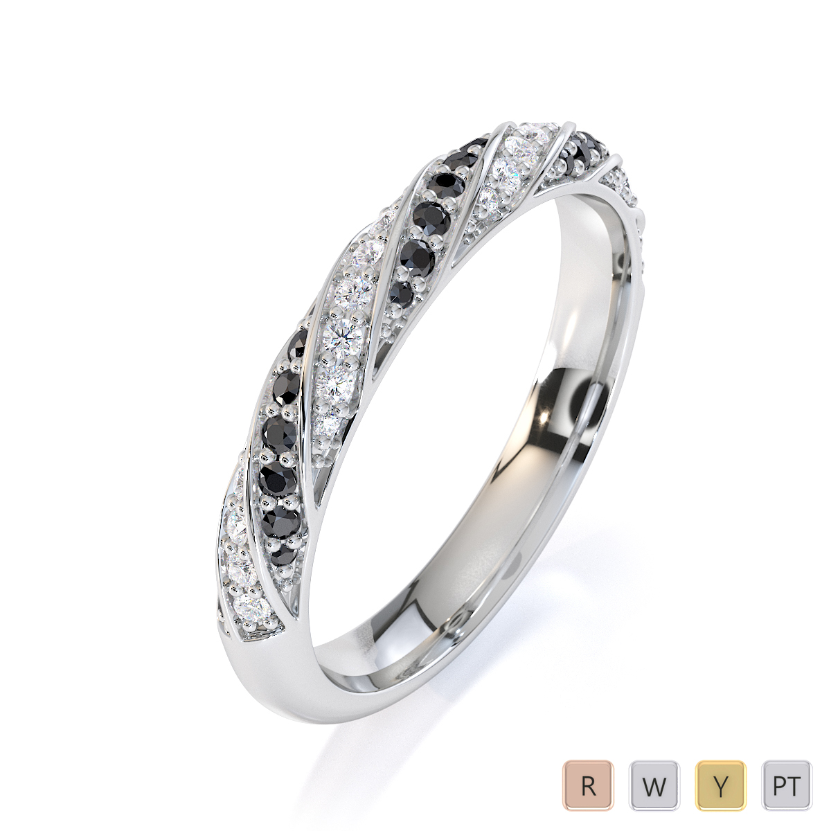 Gold / Platinum Black Diamond with Diamond Half Eternity Ring RZ1529