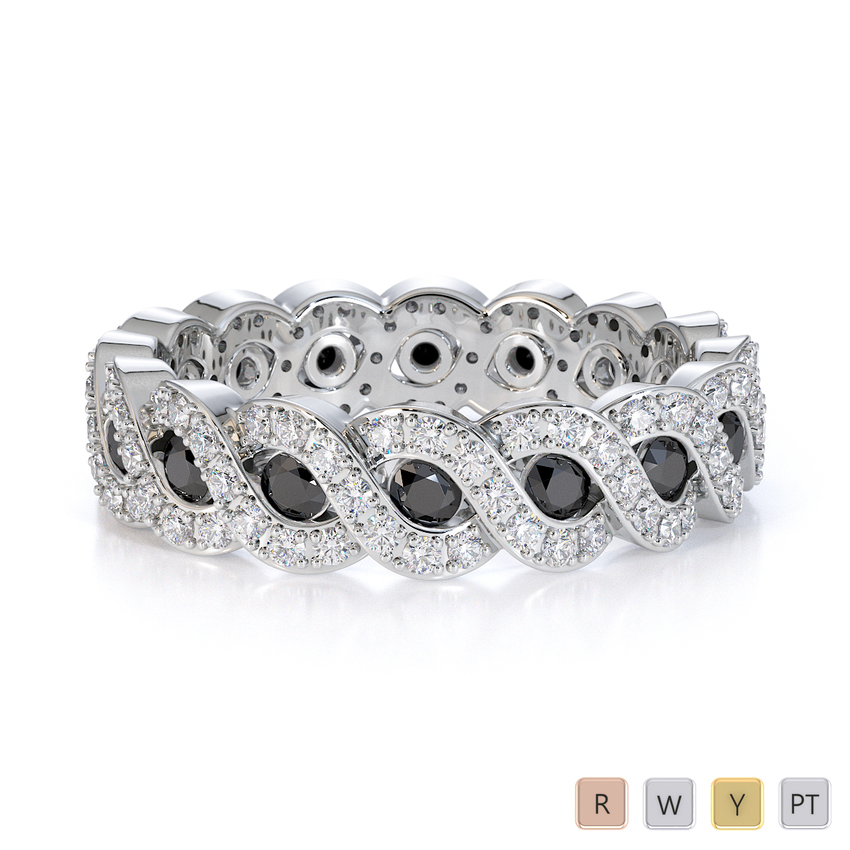 Gold / Platinum Black Diamond with Diamond Full Eternity Ring RZ1532