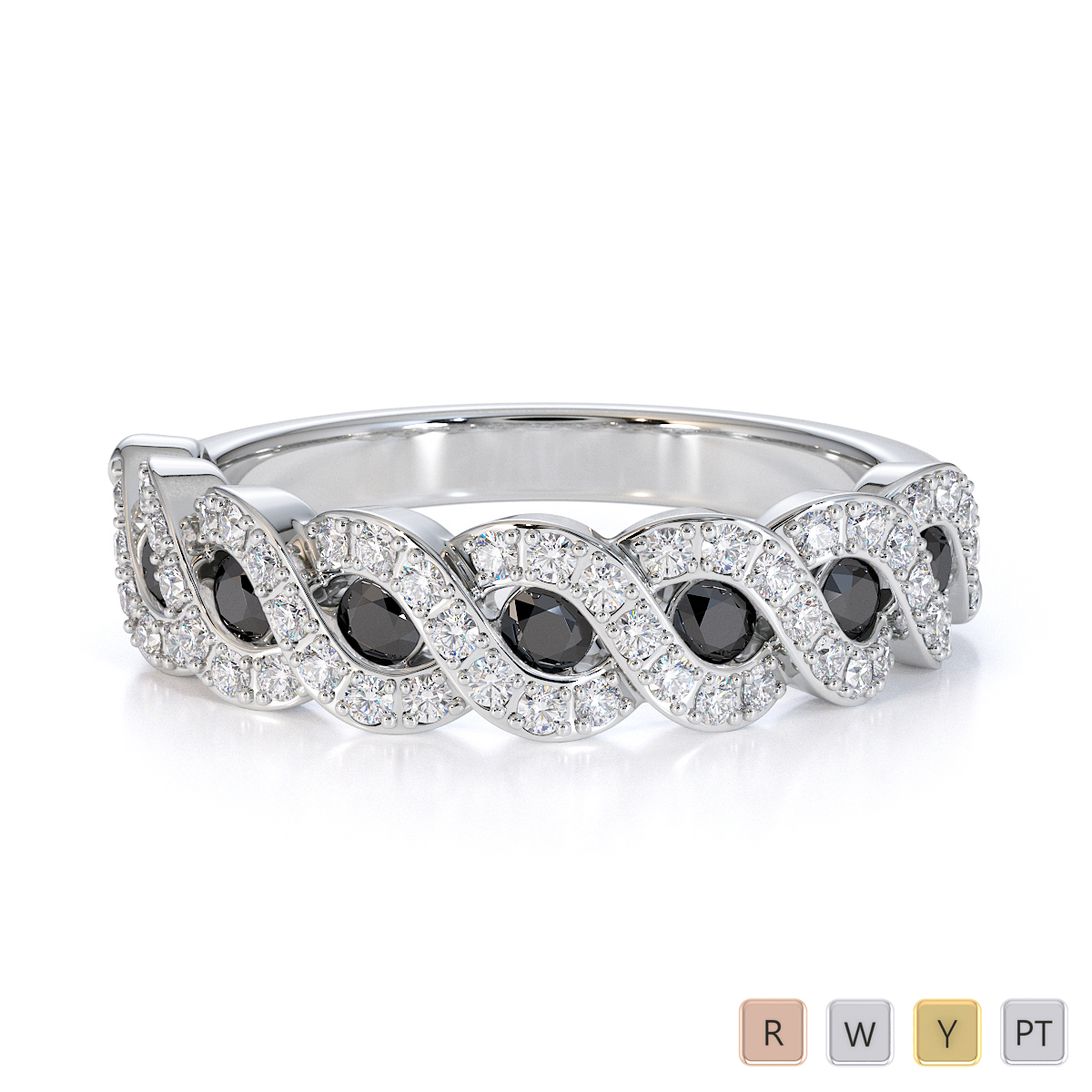 Gold / Platinum Black Diamond with Diamond Half Eternity Ring RZ1533