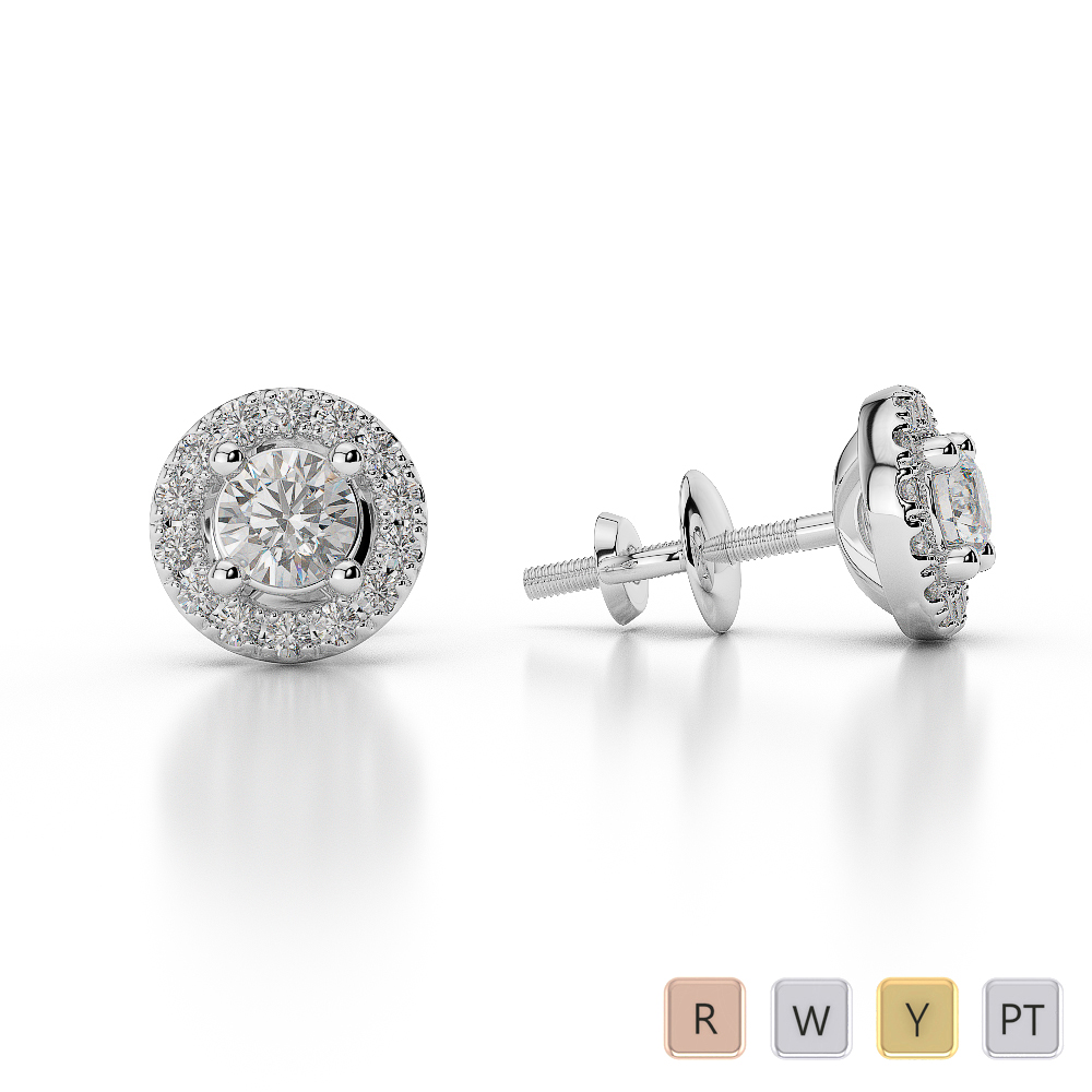 Gold / Platinum Diamond Halo Earrings AGDER-0255