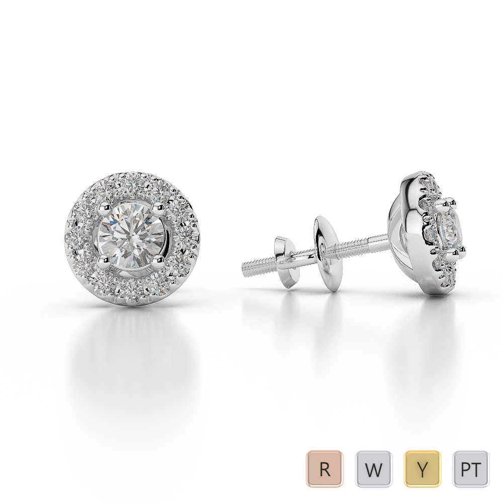 Gold / Platinum Diamond Halo Earrings AGDER-0760