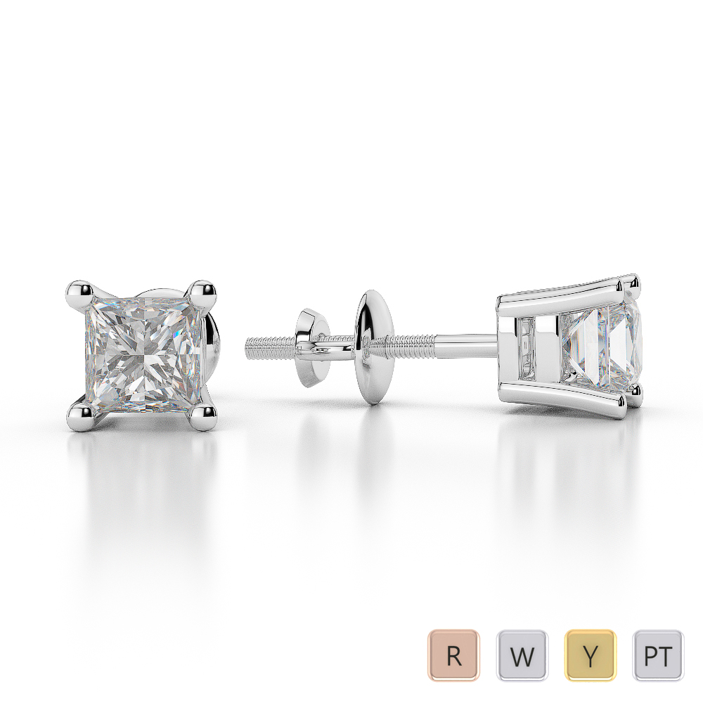 Gold / Platinum Princess Shape Diamond Stud Earrings AGER-1007