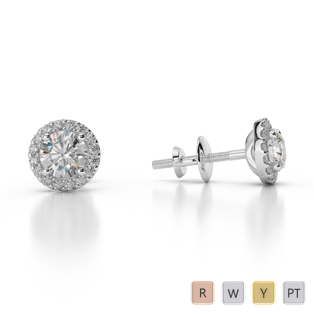 Gold / Platinum Diamond Halo Earrings AGER-1010