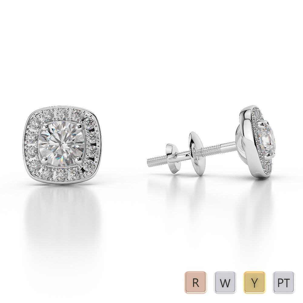 Gold / Platinum Diamond Halo Earrings AGER-1011