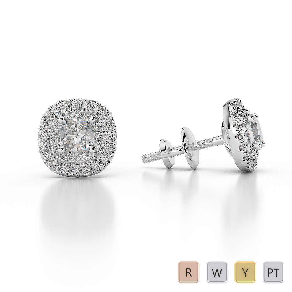 Gold / Platinum Diamond Halo Earrings AGER-1014