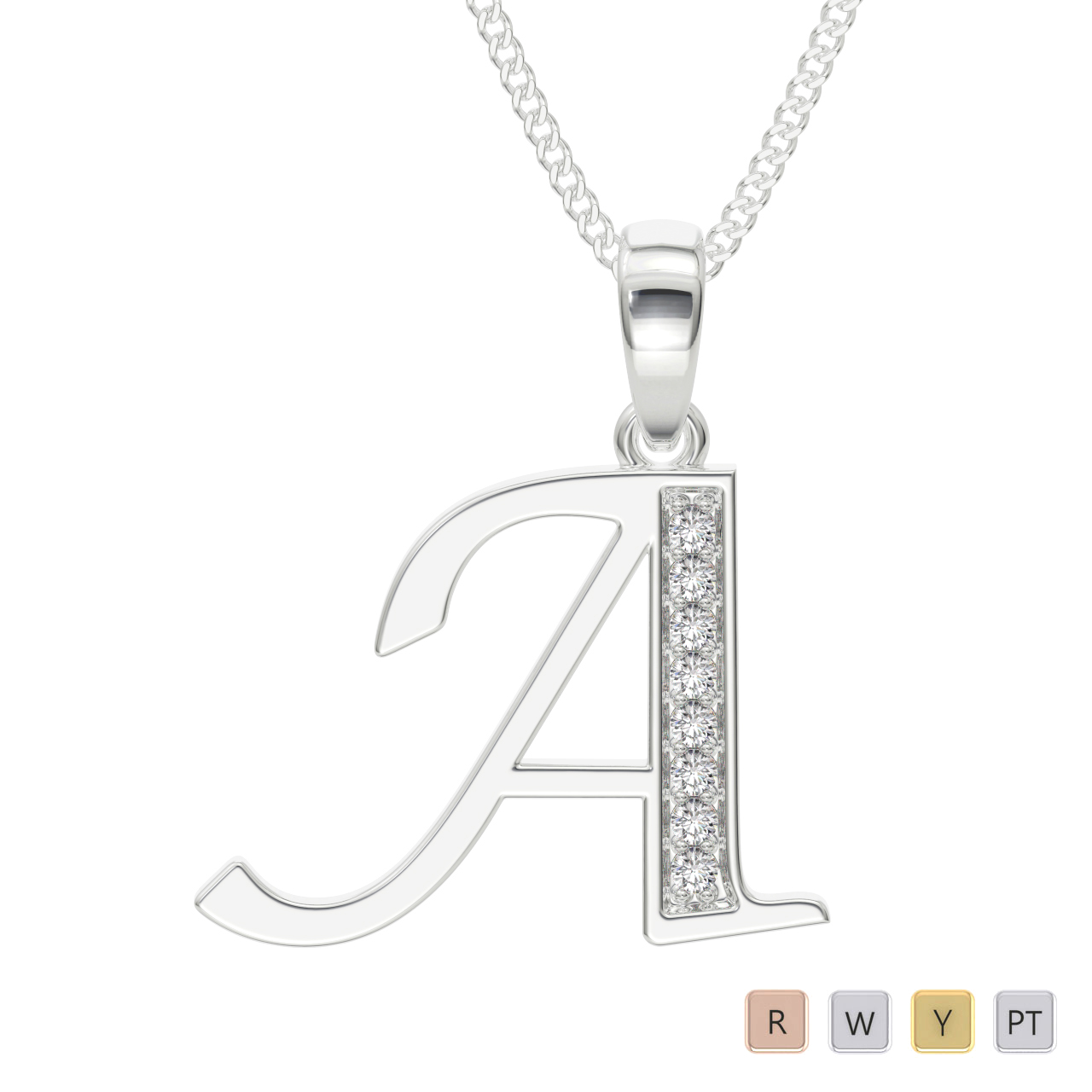 Gold / Platinum Diamond Initial Necklace PZ2298