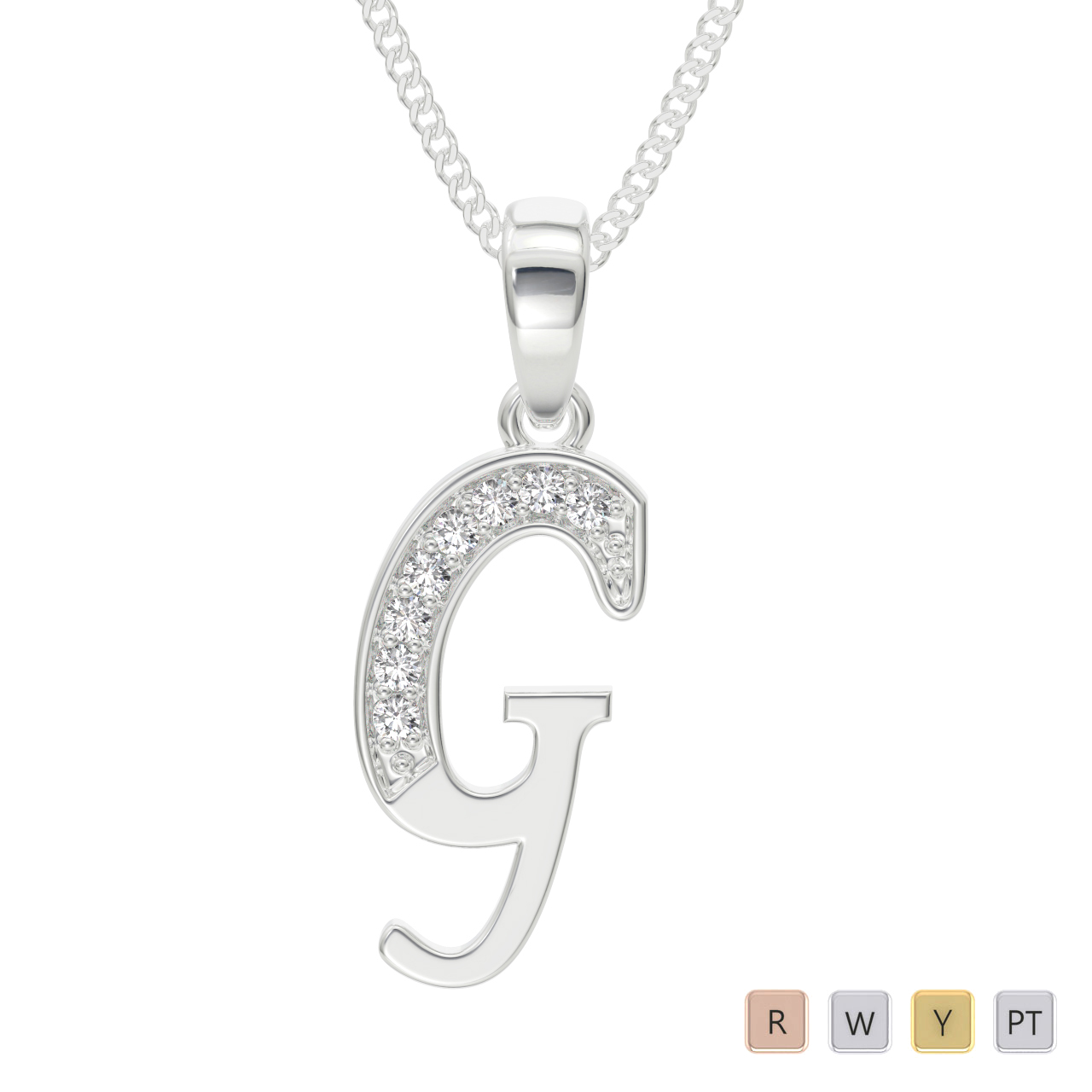 Gold / Platinum Diamond Initial Necklace PZ2304