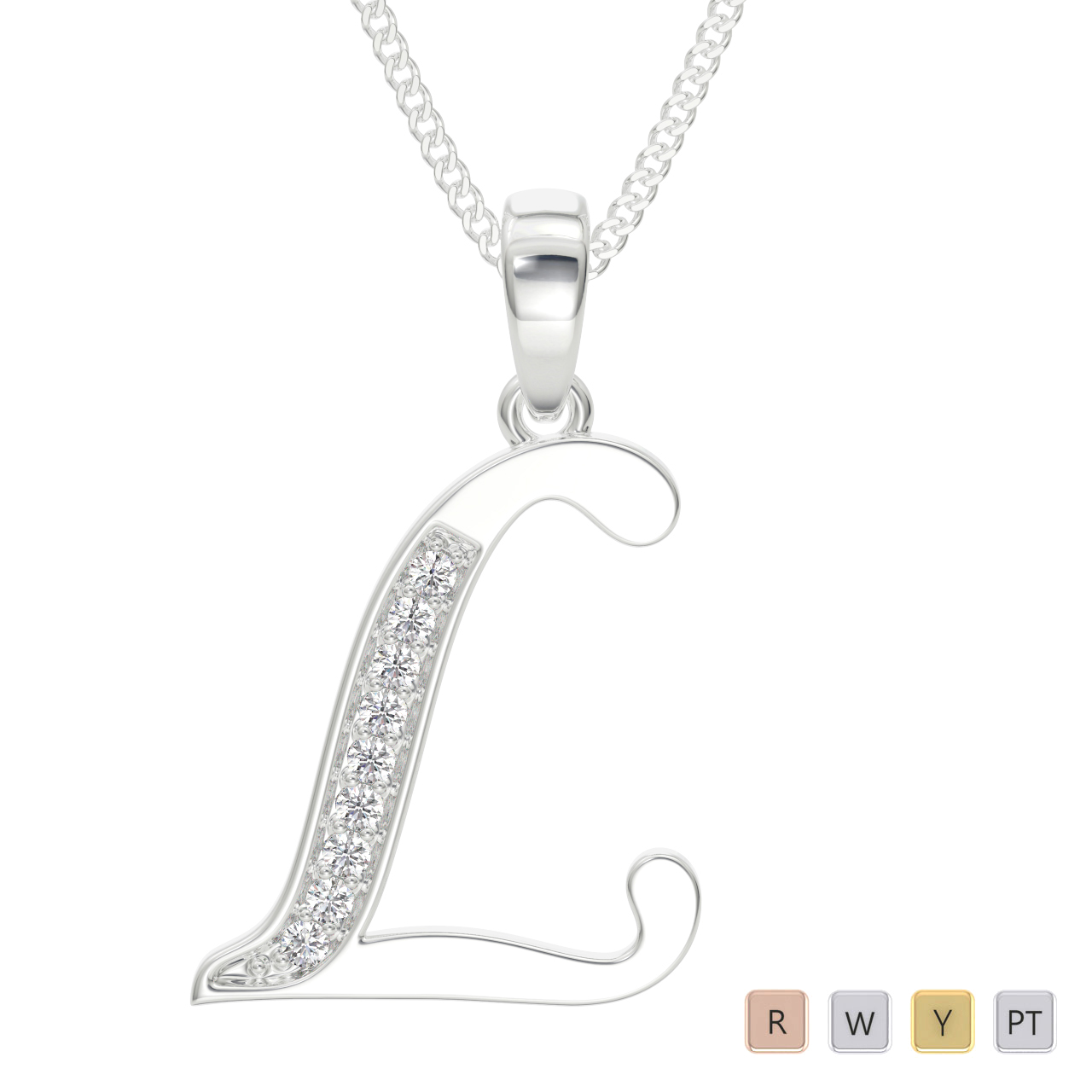 Gold / Platinum Diamond Initial Necklace PZ2309