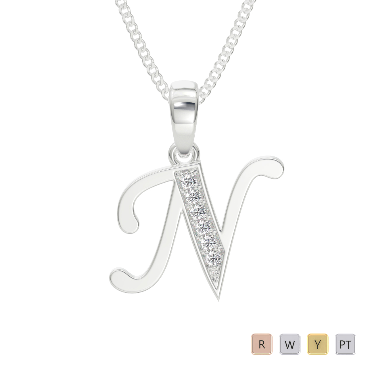 Gold / Platinum Diamond Initial Necklace PZ2311