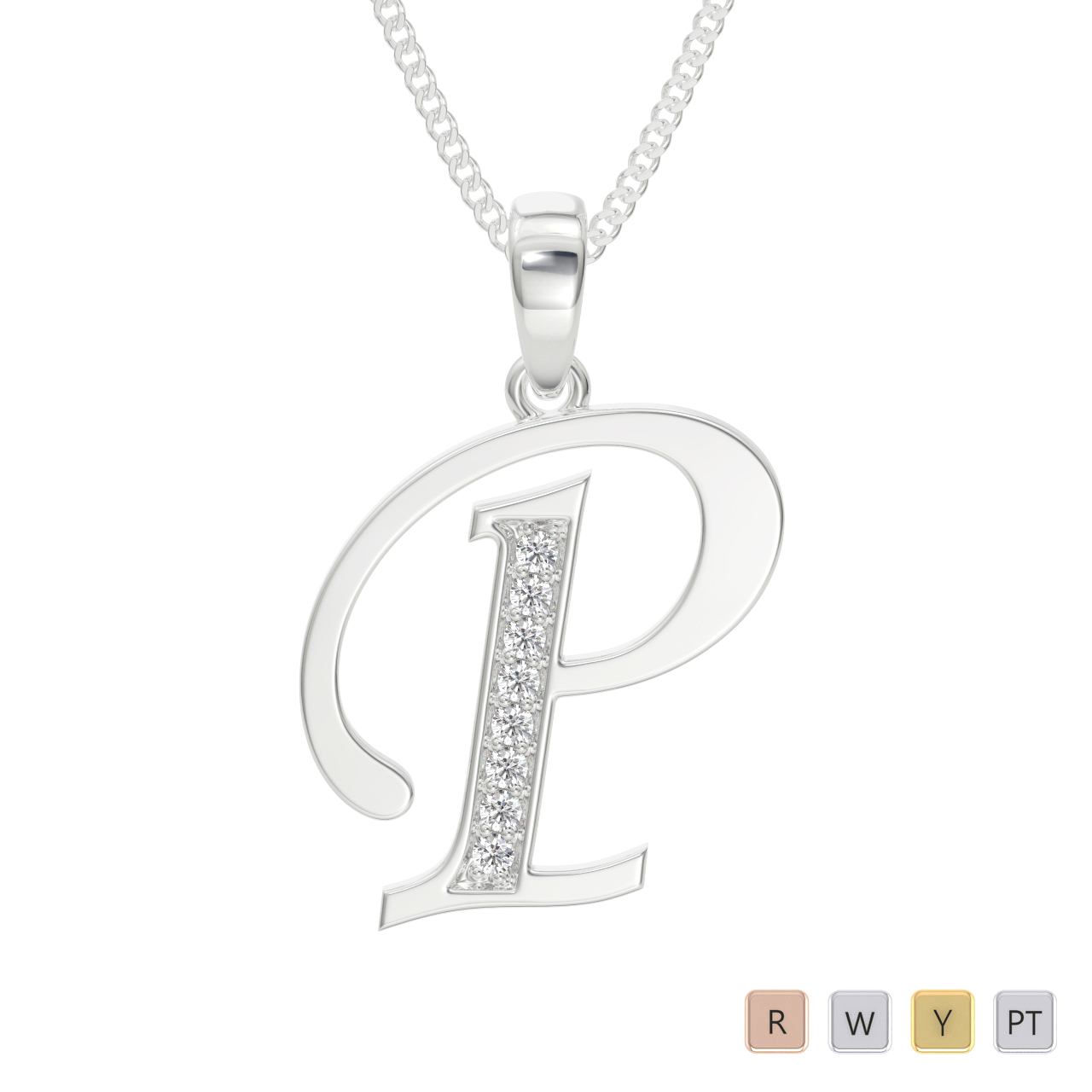 Gold / Platinum Diamond Initial Necklace PZ2313