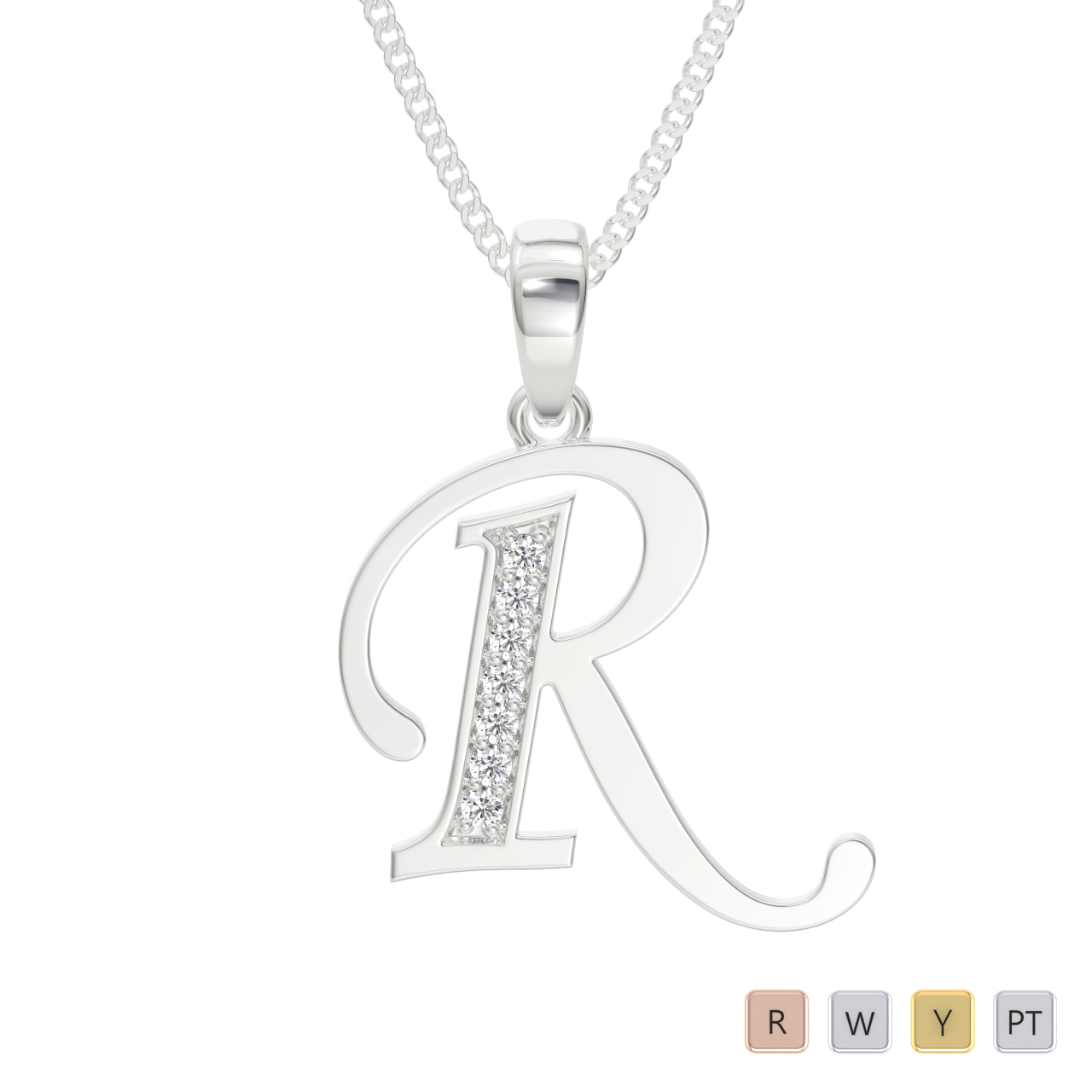 Gold / Platinum Diamond Initial Necklace PZ2315