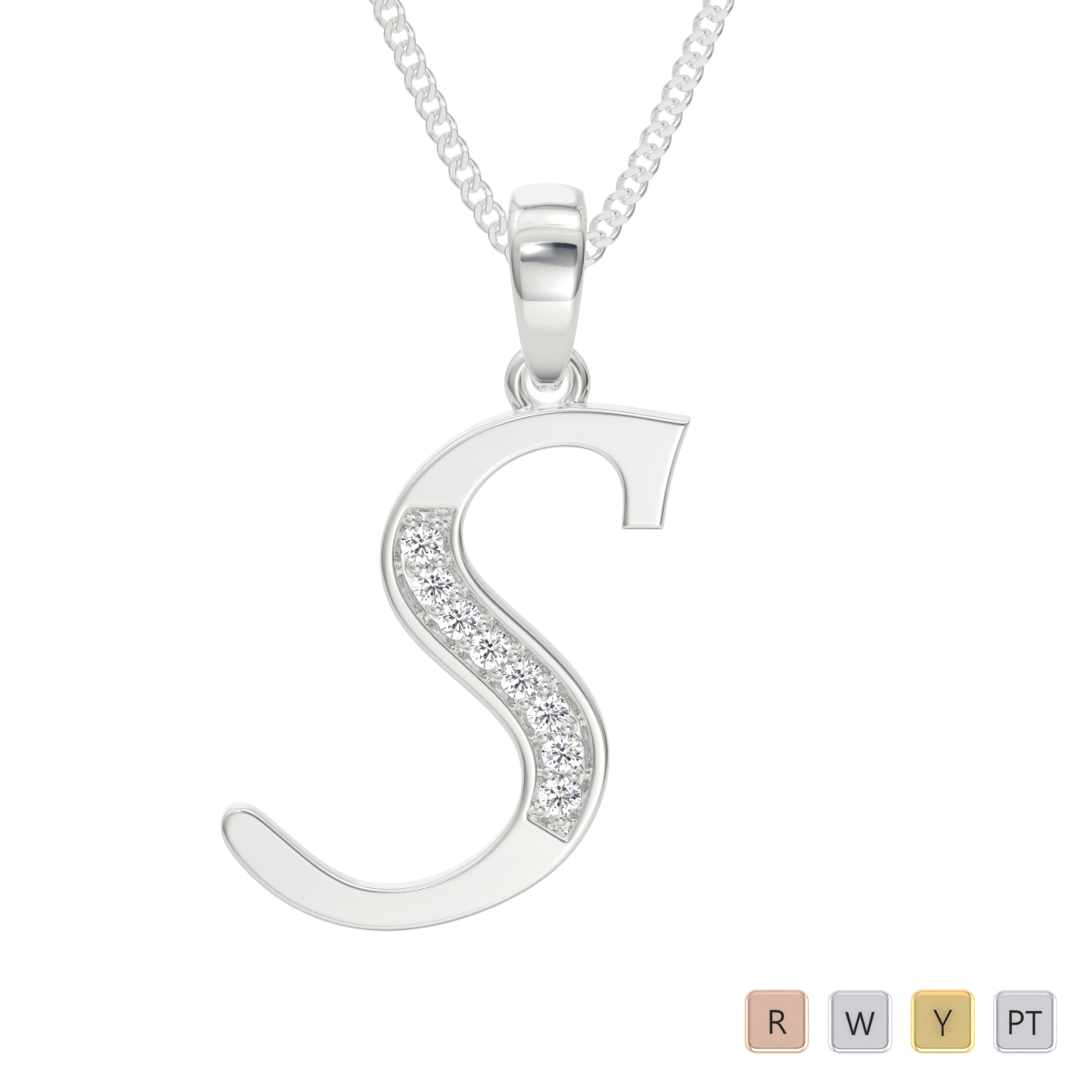 Gold / Platinum Diamond Initial Necklace PZ2316