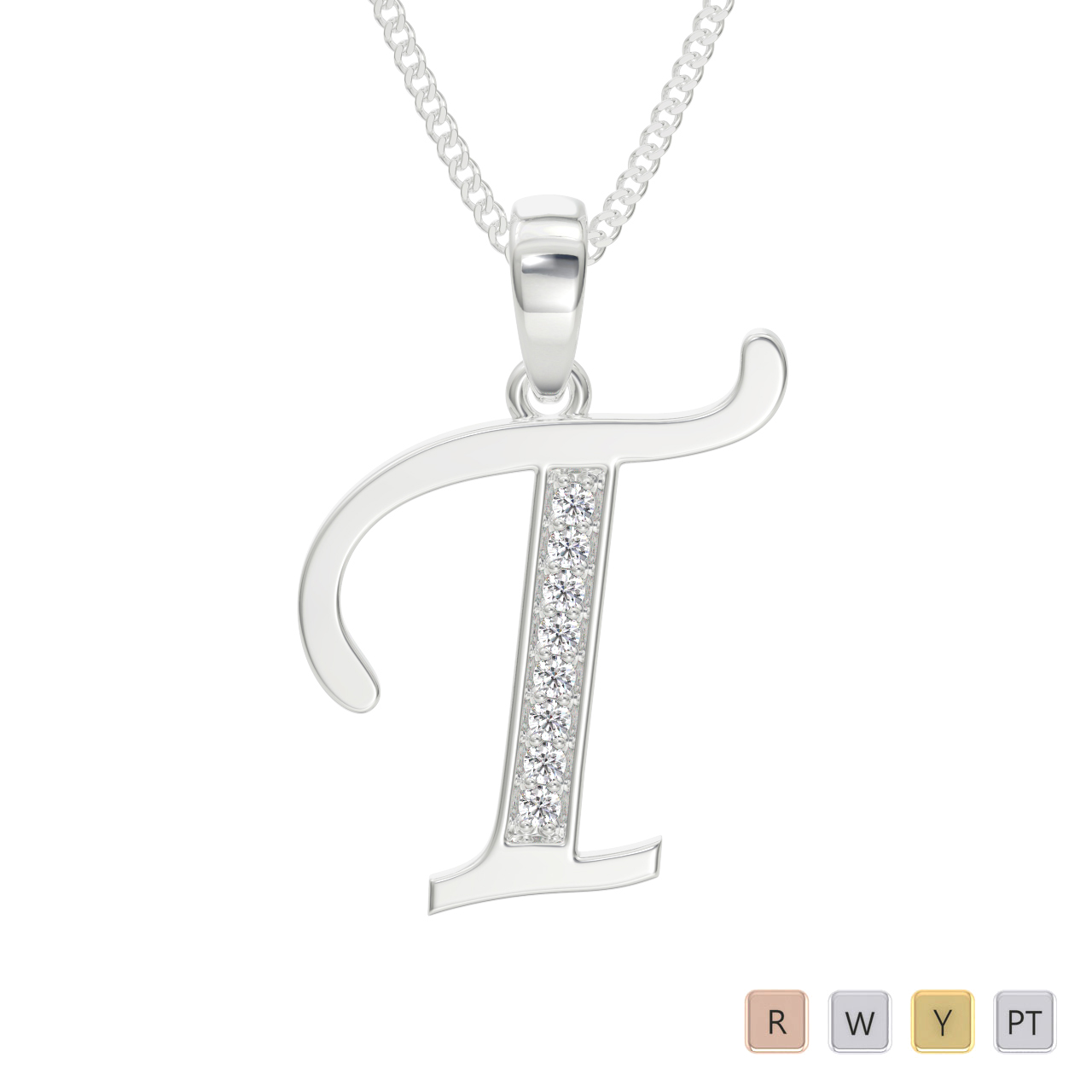 Gold / Platinum Diamond Initial Necklace PZ2317