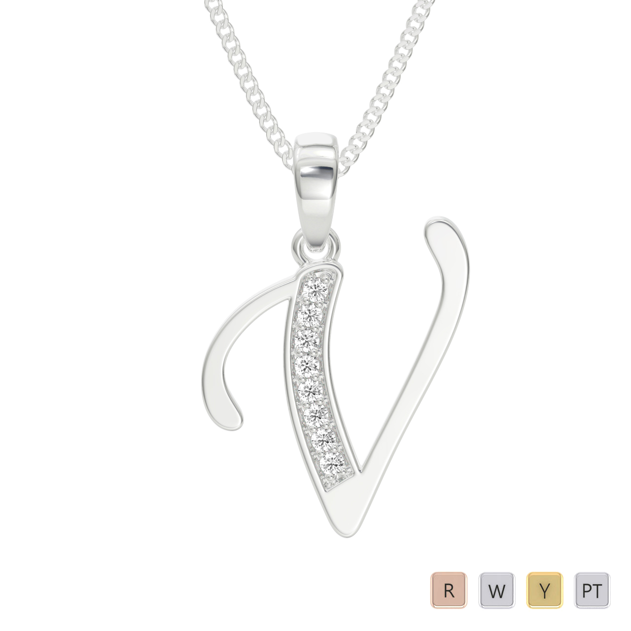 Gold / Platinum Diamond Initial Necklace PZ2319