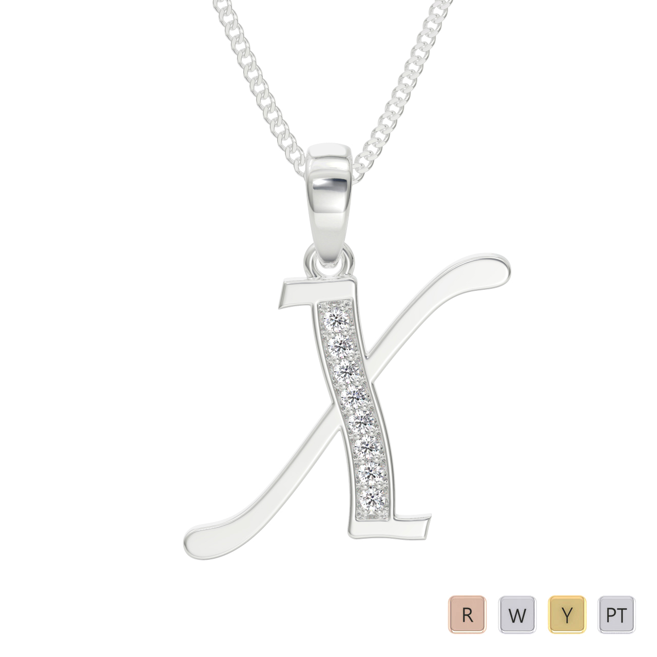 Gold / Platinum Diamond Initial Necklace PZ2321