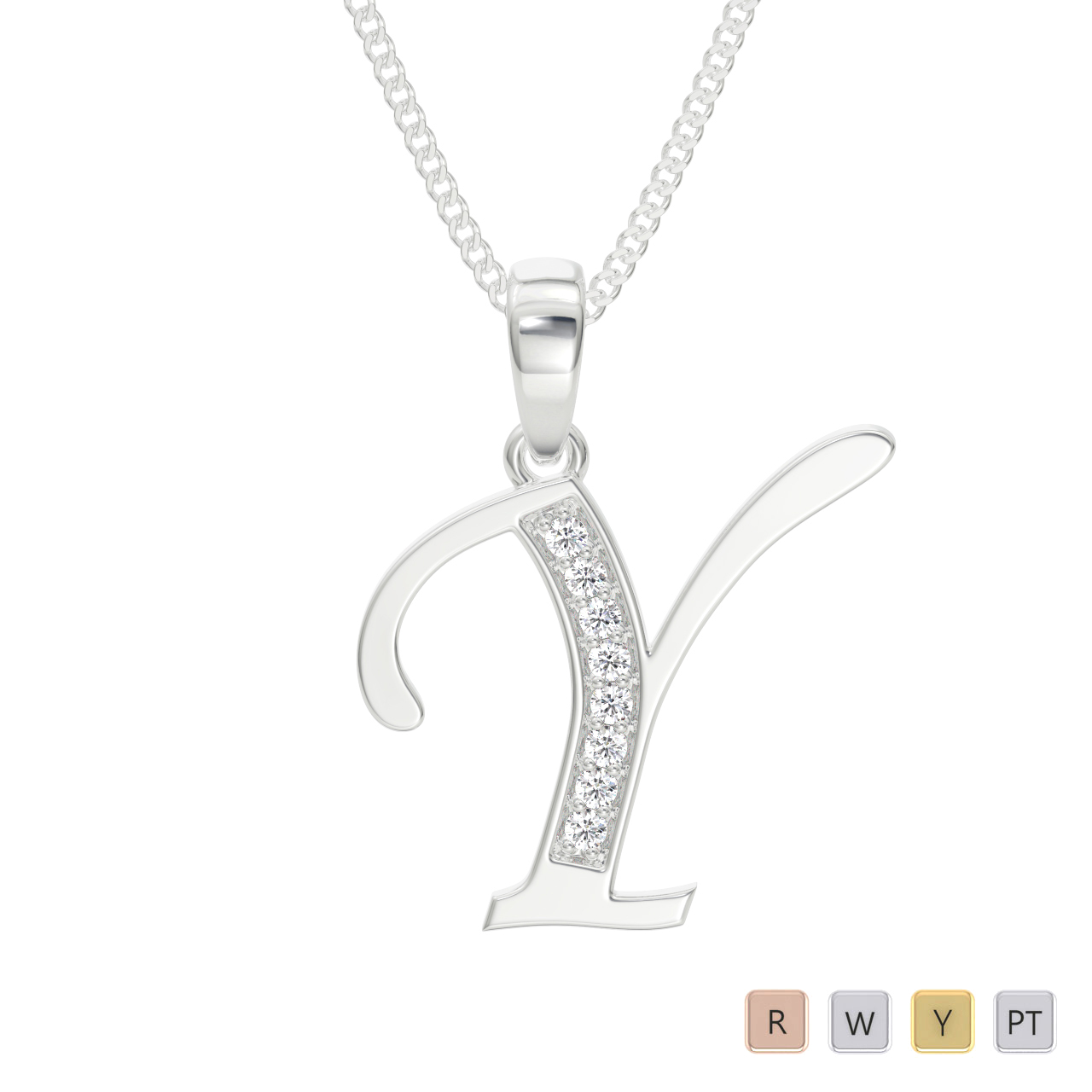 Gold / Platinum Diamond Initial Necklace PZ2322