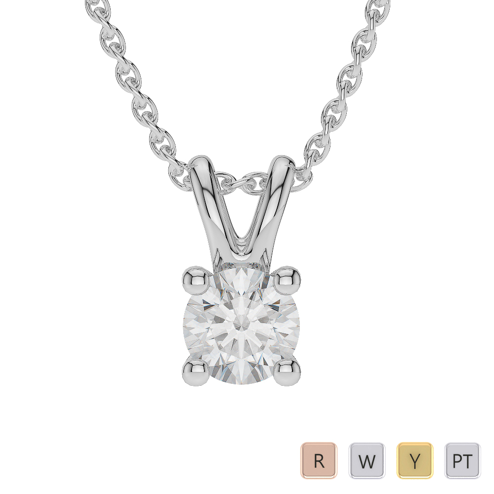 Gold / Platinum Round Shape Diamond Solitaire Necklace AGDNC-1009