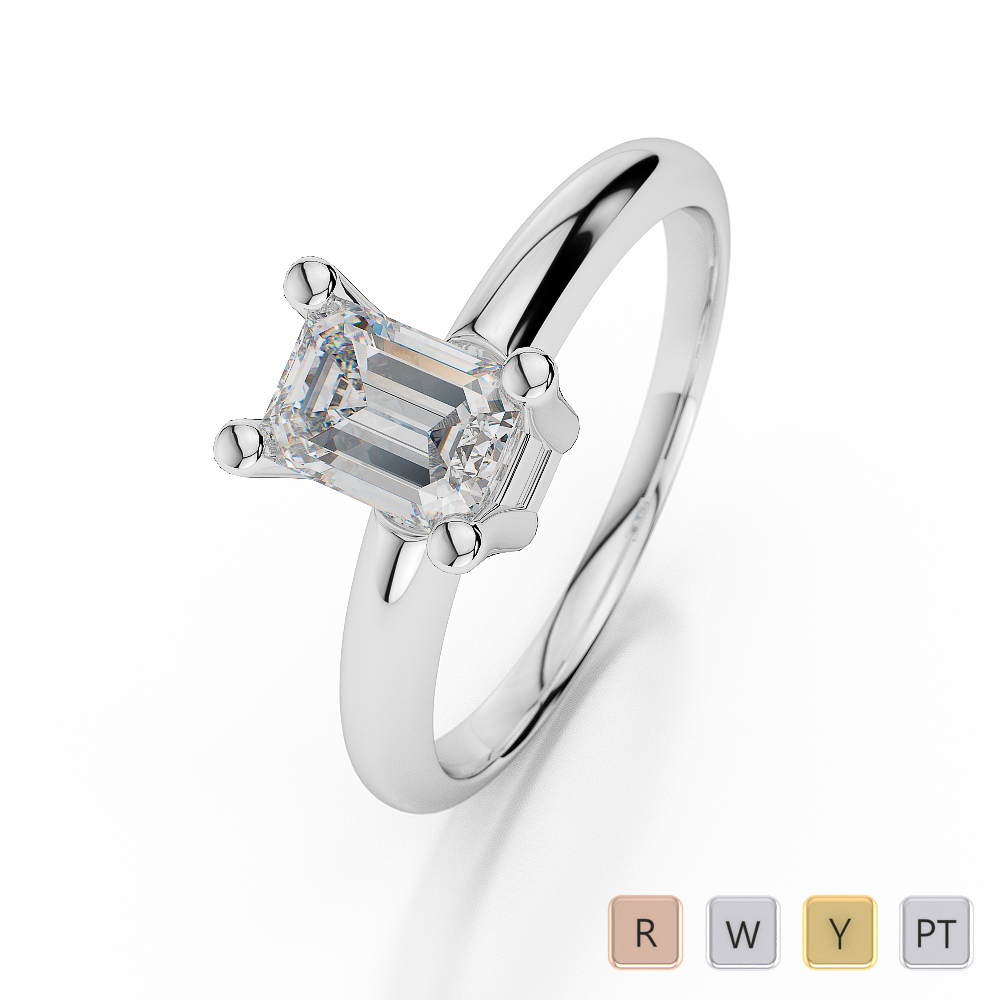 Gold / Platinum Emerald Shape Diamond Solitaire Ring AGDR-1003