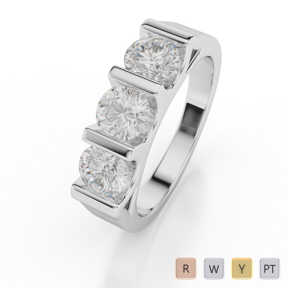 Gold / Platinum Diamond 3 (Three) Stone Ring AGDR-1041