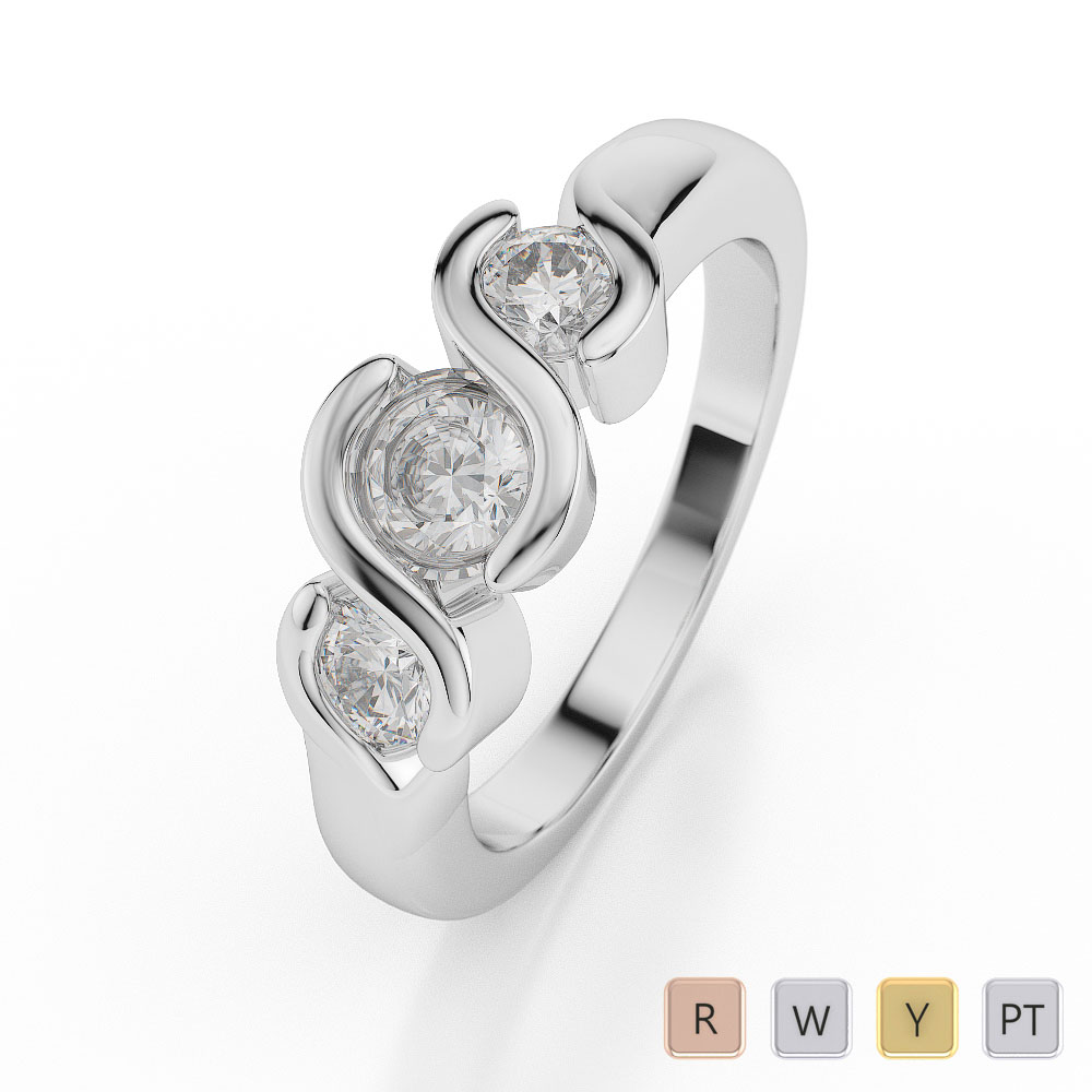 Gold / Platinum Diamond 3 (Three) Stone Ring AGDR-1042