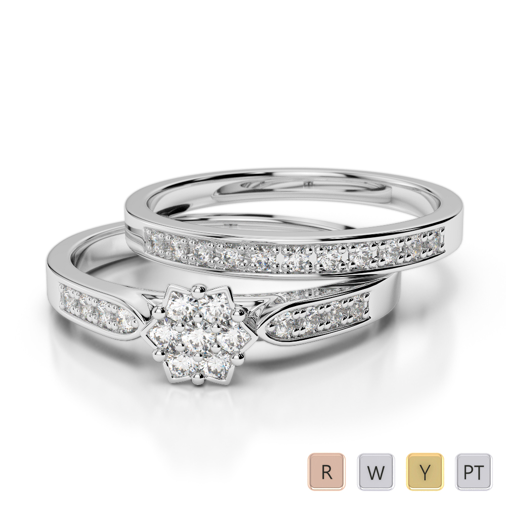 Gold / Platinum Round cut Diamond Bridal Set Ring AGDR-1051