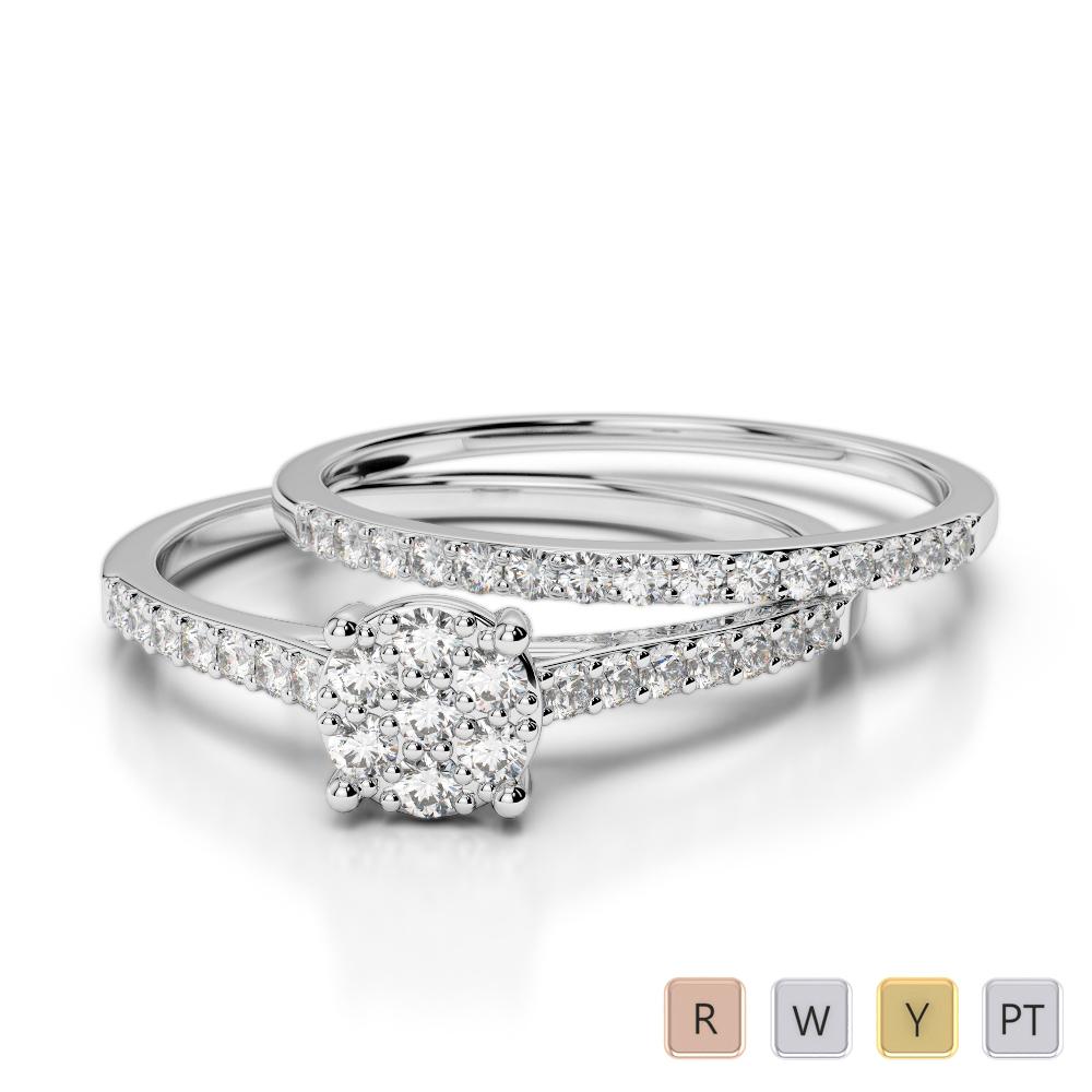 Gold / Platinum Round cut Diamond Bridal Set Ring AGDR-1053