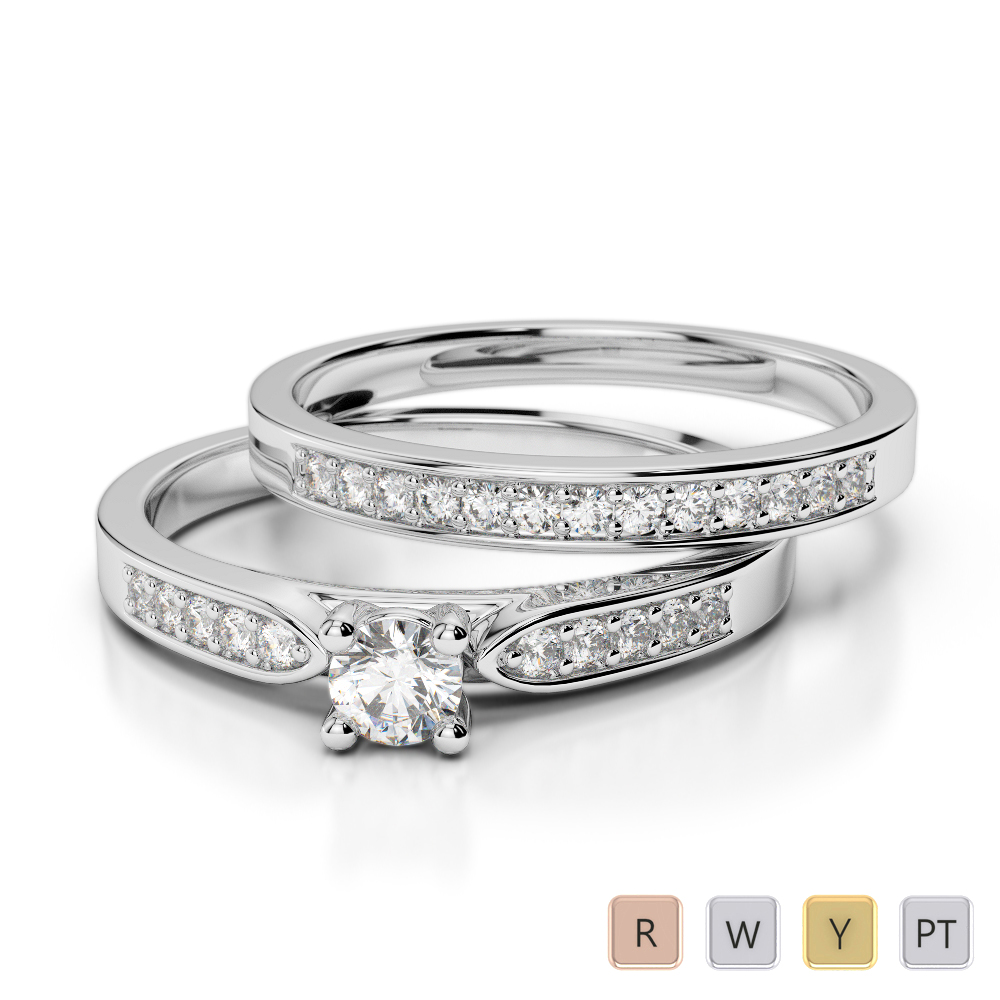 Gold / Platinum Round cut Diamond Bridal Set Ring AGDR-1054